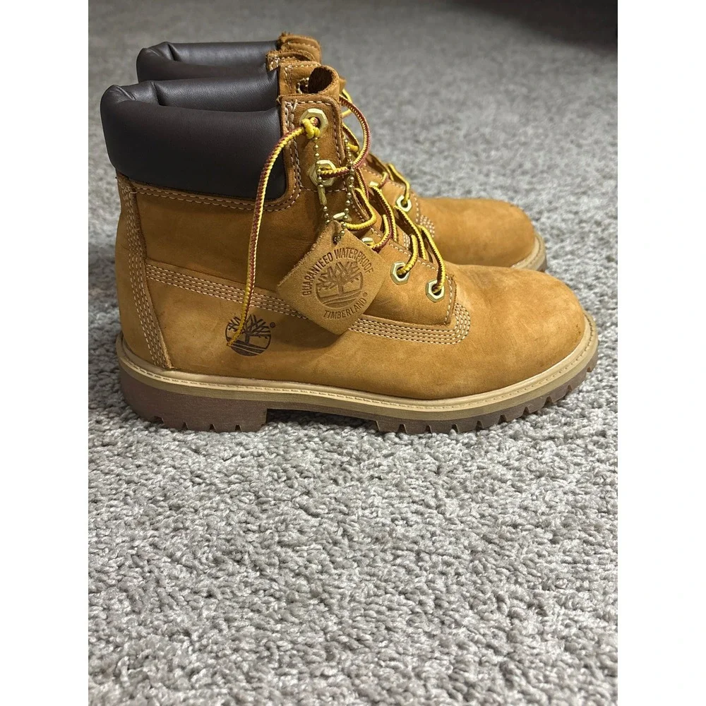 Timberland 12909 6 Inch Premium Waterproof Boots Wheat Nubuck Leather Kids 4.5 M